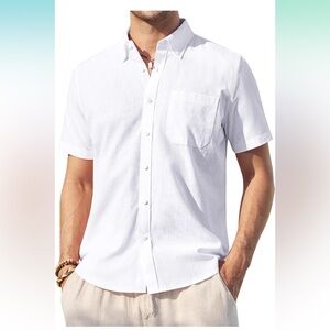 Hemstitch Men's Short Sleeve Cotton Button Down Shirt Collared Summer Size XXL